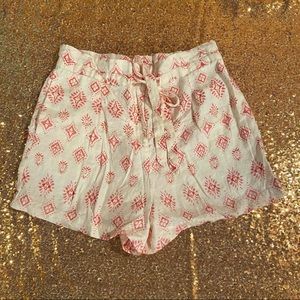 Artisan NY 100% linen boho shorts pink and white